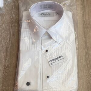 NWT Cristoforo Cardi White Pleated Dress Shirt with Black Buttons, 15 (32/33)